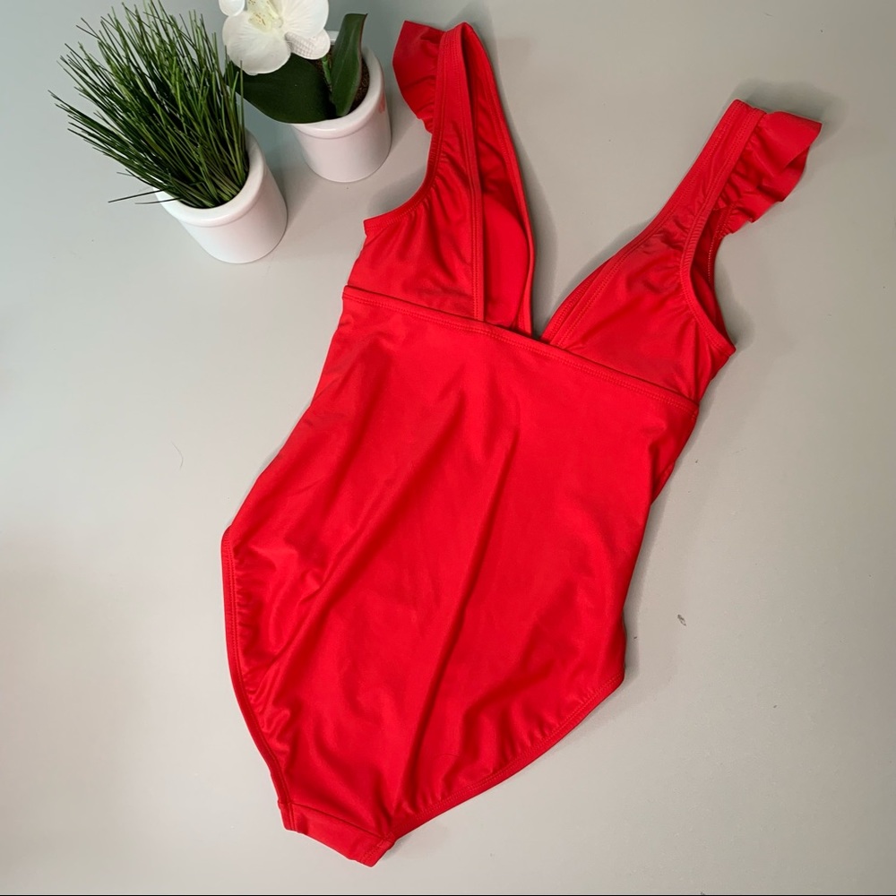 Kona Sol Ruffle Shoulder High Coverage Swimsuit - Picture 6 of 15